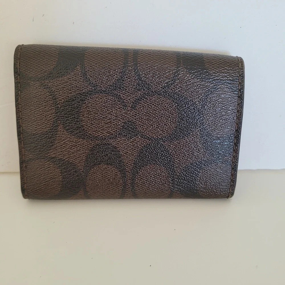 Coach Signature Monogram 6 Ring Key Case Brown Black Coated Canvas Wallet